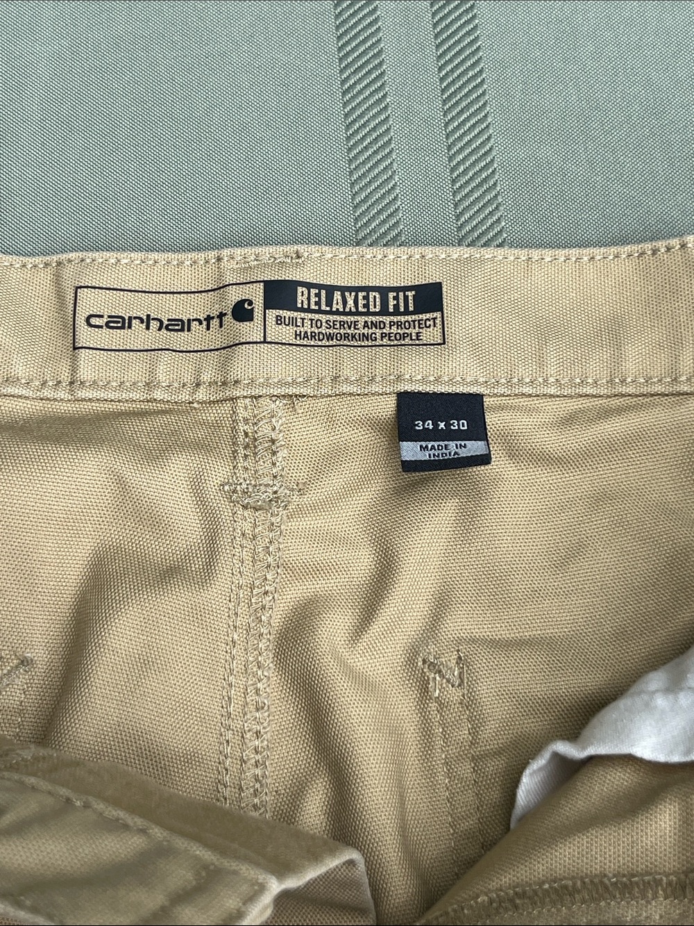 Carhartt Light Tan Canvas Workwear Pants with Logo Patch